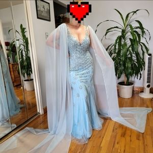 2 piece Light Blue Grey Cape Wings for Evening Gown, Pageant, Funwear, Costume
